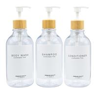 Bouteilles de shampooing et d'après-shampooing, Distributeur d'apothicaire, Pompe en Bambou, flacons de shampooing Rechargeables pour shampooing, Lotion, Huile, Savon Douche, Savon pour Les Mains et