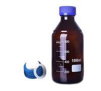 Bouteilles de stockage de médias rondes brun ambré 100 ml-2000 ml avec bouchon de phase mobile à 2 trous en PTFE GL45 - Bouteille de réactif résistante(1000ml)