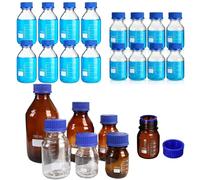 Bouteilles de stockage de médias rondes graduées en verre marron/clair de 25 à 1000ml, avec bouchons à vis bleus GL45 pour liquides de réactif d'eau de laboratoire, 1 pièce 1000ml Clear bottle