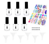 Bouteilles de Vernis à Ongles vides avec brosses Dupont - Lot de 6 - Verre Transparent - avec entonnoirs (pour Un Remplissage Facile) et Boules à mélanger (pour de Meilleurs résultats de mélange)