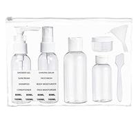 Bouteilles de voyage en plastique transparent - Trousse de toilette avec pompe - Vaporisateur - Bagage à main - Liquide de shampooing - Pot de bain - Blanc