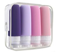 Bouteilles de voyage en silicone pour articles de toilette 90 ml anti-fuite | Récipients avec système de valve anti-goutte à large ouverture rechargeable pour shampooing, lotion, gel douche, aéroport