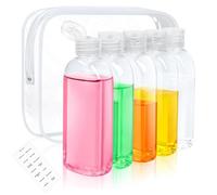 Bouteilles de voyage pour articles de toilette, 5pcs 100 ml taille voyage rechargeable avec sac rangement, bouteilles shampooing transparent à transport pour extérieur