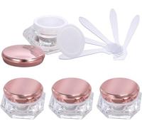 bouteilles de voyage pour articles de toilette， Lot de 4 pots vides en acrylique transparent en forme de diamant de 10 ml for cosmétiques, crème for le visage, lotion, pots avec couvercles roses + 4 c
