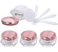 bouteilles de voyage pour articles de toilette， Lot de 4 pots vides en acrylique transparent en forme de diamant de 10 ml for cosmétiques, crème for le visage, lotion, pots avec couvercles roses + 4 c