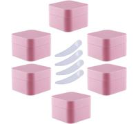 Bouteilles de Voyage pour Articles de Toilette， Lot de 6 Pots à crème carrés en Plastique Bleu de 30 ML, Pots cosmétiques avec Doublure intérieure, for baume à lèvres, Lotion(Roze,5ml)