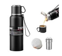 Bouteilles d'eau 3 en 1 avec tasse de voyage, infuseur à thé, boucle de transport, bouteille isotherme à large goulot en acier inoxydable 316, anti-fuite, sans BPA (noir, 620 ml)