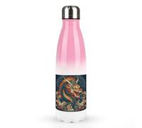 Bouteilles d'eau en métal de 500 ml, motif dragon rétro imprimé, bouteille d'eau isotherme anti-fuite en acier inoxydable pour boissons froides et chaudes