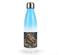 Bouteilles d'eau en métal de 500 ml, motif dragon rétro imprimé, bouteille d'eau isotherme anti-fuite en acier inoxydable pour boissons froides et chaudes