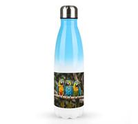 Bouteilles d'eau en métal de 500 ml, trois perroquets imprimés, bouteille d'eau isotherme anti-fuite en acier inoxydable pour boissons froides et chaudes