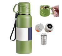 Bouteilles d'eau intelligentes 4 en 1 avec affichage numérique de la température LED pour café et thé - Bouteille thermique à double paroi isotherme en acier inoxydable - Anti-fuite - Vert - 1 360 ml