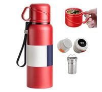 Bouteilles d'eau intelligentes 4 en 1 avec affichage numérique de la température LED pour café et thé - Bouteille thermique à double paroi isotherme en acier inoxydable - Anti-fuite - Rouge - 1 360 ml