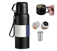 Bouteilles d'eau intelligentes 4 en 1 avec affichage numérique de la température LED pour café et thé - Bouteille thermique à double paroi isotherme en acier inoxydable anti-fuite - Noir - 1 160 ml