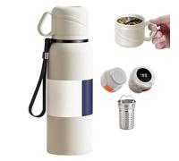 Bouteilles d'eau intelligentes 4 en 1 avec affichage numérique de la température LED pour café et thé - Bouteille thermique à double paroi isotherme en acier inoxydable - Anti-fuite - Blanc - 1 360 ml
