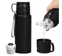 Bouteilles d'eau intelligentes avec affichage numérique de la température LED pour café, thé, voyage, tasse à double paroi isotherme en acier inoxydable, bouteille thermique anti-fuite (noir, 600 ml)