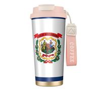 Bouteilles d'eau isothermes en acier inoxydable avec couvercle à pailles, motif drapeau de l'État de Virginie-Occidentale, rose