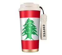 Bouteilles d'eau isothermes en acier inoxydable avec couvercle à pailles, motif drapeau du Liban, blanc