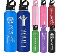 Bouteilles d'Eau Personnalisées Enfants avec Icônes et Nom 350/500/700/950 ml 1L avec Poignée et Paille Bouteille Isotherme en Acier Inoxydable pour Sports Écoles Voyages Bureau Cadeau Original