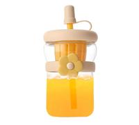 Bouteilles d'eau réutilisables en verre transparent - Grande bouteille avec couvercle et paille, carafe à café anti-fuite pour boissons, lait, café, thé, soda