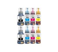 Bouteilles d'encre 105 106 - Pack de 8 - Noir et Couleurs - Haute capacité 52000 pages - compatible Epson