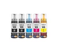 Bouteilles d'encre compatible pour Epson 103 E103B E103C E103M E103Y - Multicolore - Pack de 5 - 70 ml
