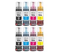 Bouteilles d'encre E104BK E104C E104M E104Y C13T00P140 C13T00P240 C13T00P340 C13T00P440 104 Compatible pour Epson EcoTank ET-2710 ET-2720 ET-2810 ET-4800 Noir et Couleurs 70 ML Pack 8 4500 Pages