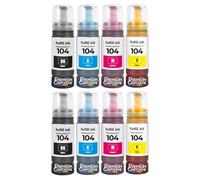 Bouteilles d'encre E104BK E104C E104M E104Y C13T00P140 C13T00P240 C13T00P340 C13T00P440 104 Compatible pour Epson EcoTank ET-2710 ET-2720 ET-2810 ET-4800 Noir et Couleurs 70 ML Pack 8 4500 Pages