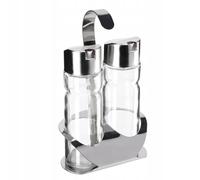 KADAX Distributeur d'huile et de vinaigre avec support, récipient en verre transparent avec couvercle en métal, distributeur d'huile, bouteilles d'épices de cuisine (argent)
