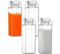 Bouteilles en Carton de Lait, 500ml/1L Bouteille d'eau Transparent en Plastique, Gourde à eau Portatif, Bouteille de Jus Vide Boissons Limonade thé Glacé pour Frigo Camping Pique-nique Sport Voyage