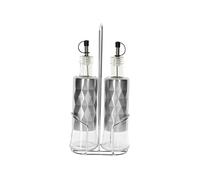 Bouteilles en Inox Verre pour Huile Vinaigre 2x320ml avec Support Solide Argent