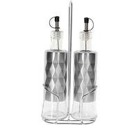 Bouteilles en Inox Verre pour Huile Vinaigre 2x320ml avec Support Solide, Argent