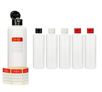 Bouteilles en plastique Octopus 6 x 250 ml, bouteilles en plastique PE-HD avec capsule service de couleur, bouteilles vides avec bouchon à charnière colorés, bouteilles rondes. 6 étiquettes incluses.