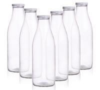 VILDE Lot de 6 bouteilles en verre 1L - Bouchons à vis - Idéal pour lait, jus, limonade - Durable et pratique