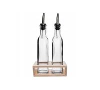 Bouteilles en verre - - 300 ml - Distributeur pratique - Support en bois - Transparent