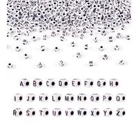 Boutigem Lot de 1 300 perles carrées en acrylique blanc de 5 mm avec lettres de A à Z, trou horizontal, pour la fabrication de bijoux et bracelets d'amitié