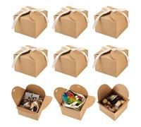 Boutigem Lot de 10 boîtes à dragées carrées en papier kraft avec ruban pour fête de mariage, anniversaire, Noël, Saint-Valentin, 12 x 12 x 9 cm