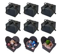 Boutigem Lot de 10 boîtes à dragées noires en papier kraft avec ruban pour fête de mariage, anniversaire, Noël, Saint-Valentin - 12 x 12 x 9 cm