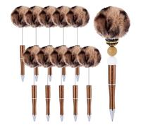 Boutigem Lot de 10 stylos à bille en peluche avec pompons mignons pour bureau, école, écriture, étudiants, enseignants, fête, mariage, Sienne