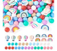 Boutigem Lot de 101 perles focales rondes en silicone en forme de montgolfière - 15 mm - Perles rondes en caoutchouc souple pour la fabrication de bijoux et la décoration de stylos