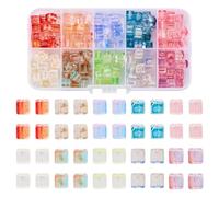 Boutigem Lot de 300 perles en verre cubiques transparentes de 7 mm - Perles carrées colorées en cristal bicolore, pour colliers, bracelets, boucles d'oreilles, fabrication de bijoux