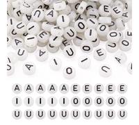 Boutigem Lot de 500 perles rondes et plates en acrylique avec lettres de l'alphabet A E I O U pour fabrication de colliers et bracelets - Blanc - 7 mm