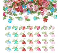 Boutigem Lot de 56 breloques en forme de trompette en verre coloré avec feuille verte - Pour loisirs créatifs, colliers, bracelets, bijoux