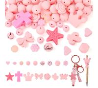 Boutigem Lot de 92 perles focales rondes en silicone pour la fabrication de bijoux, colliers, bracelets, boucles d'oreilles, porte-clés, décoration d'intérieur, rose