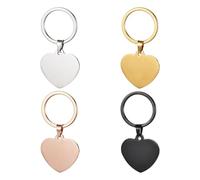 Boutigem Porte-clés vierge en acier inoxydable avec estampage au laser pour collier ras du cou personnalisé pour animal de compagnie, 4 couleurs - cœur, Smal Size