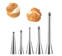 Boutihao Lot de 5 Douille de Pâtisserie Petit Choux, Douille à garnir Inox pour Divers Desserts, Cupcake Puffs Injection Seringue, Embouts Poches à Douille, Décoration Gâteau Dessert