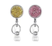 Boutilon Lot de 2 porte-badges rétractables - Enrouleurs de badges rétractables en plastique léger avec anneau porte-clés et clip de ceinture pour infirmière, bénévole, enseignant, étudiant (rose doré