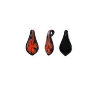 BOUTIQUE DES COULEURS 1 perle forme goutte verre bombé couleur noir fleur orange motifs doré - 03 - création