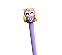 Boutique d'isacrea Stylo à encre Gel noir avec embout silicone chouette mauve