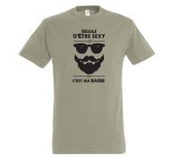 Boutique KKO - T-Shirt Humoristique Désolé d'Être Sexy, C'est ma Barbe - 100% Coton - T-Shirt Oeko-Tex, Imprimé en France - Coupe Classique - Kaki - M