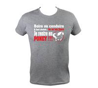 Boutique KKO - T-Shirt Humoristique Je Rentre en Poney - 100% Coton - T-Shirt Oeko-Tex, Imprimé en France - Coupe Classique - Gris chiné - XL